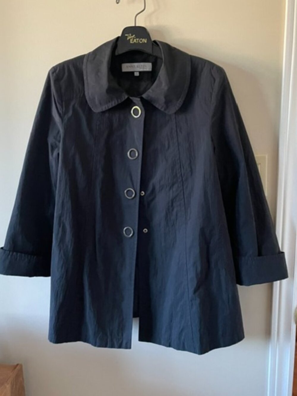Anne Klein Black 3/4 Length Swing Trench Coat Sz L –